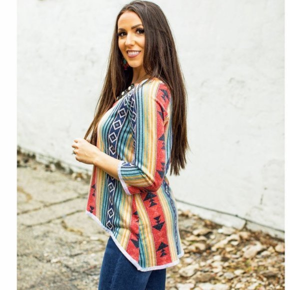 Aztec Print Asymmetric Hem Top - Picture 3 of 4